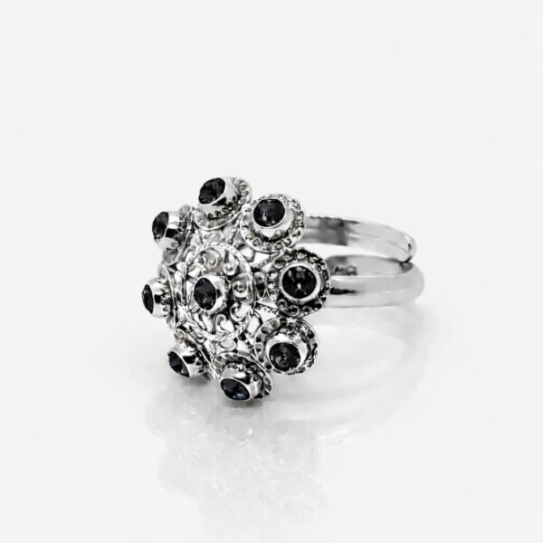 Anillo botón charro plata cristales color S1229 Negro