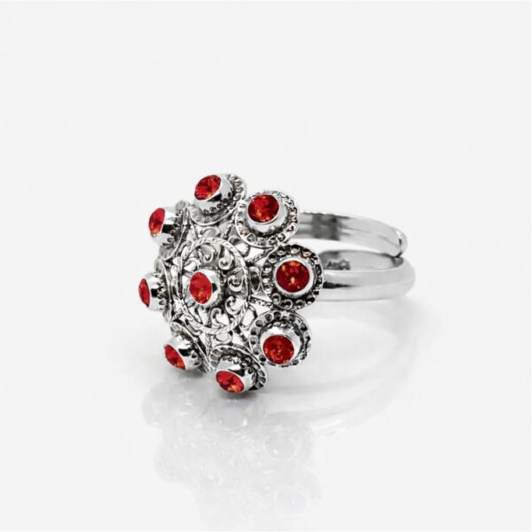 Anillo botón charro plata cristales color S1229 Rojo