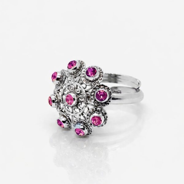 Anillo botón charro plata cristales color S1229 Rosa