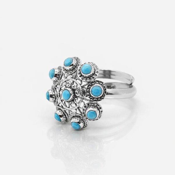 Anillo botón charro plata cristales color S1229 Turquesas