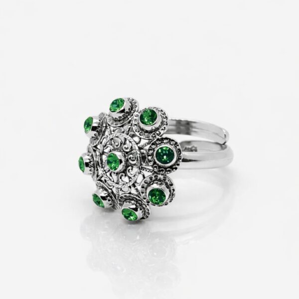 Anillo botón charro plata cristales color S1229 Verde