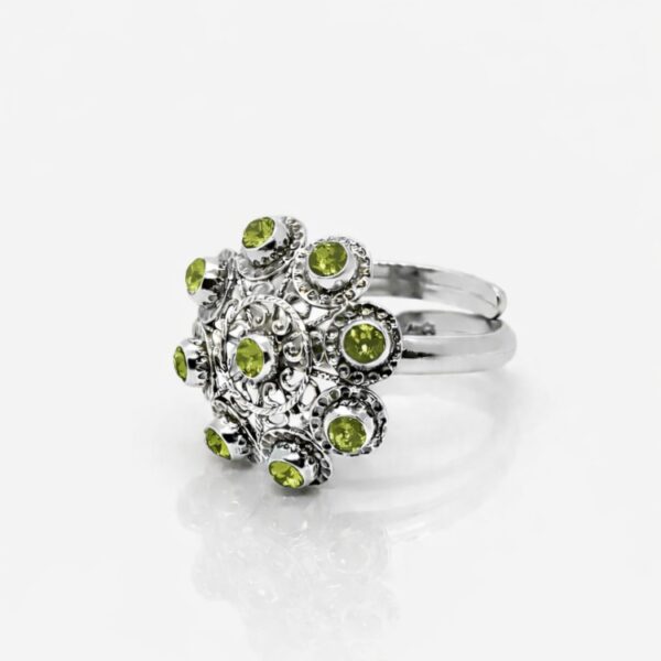 Anillo botón charro plata cristales color S1229 Verde Olivina