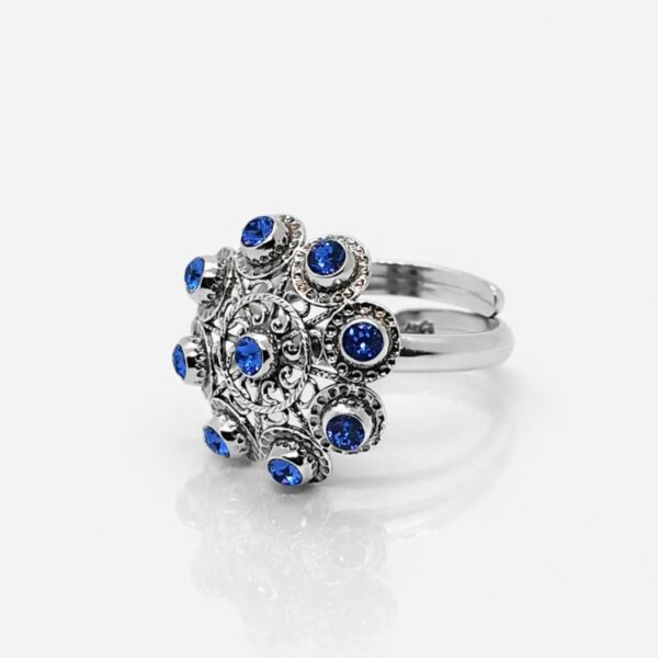 Anillo botón charro plata cristales color S1229 Azul Salamanca