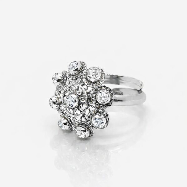 Anillo botón charro plata cristales color S1229 Blanco
