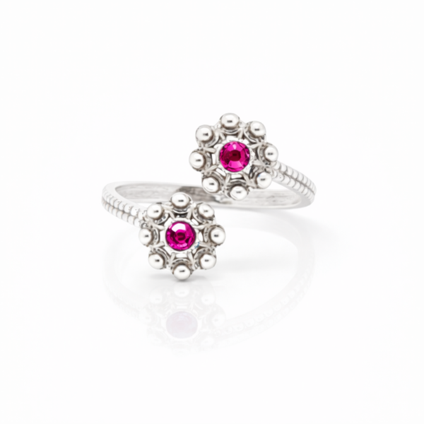 Anillo charro dos botones cristal color Sortija charra de Salamanca moderna S1567 fucsia