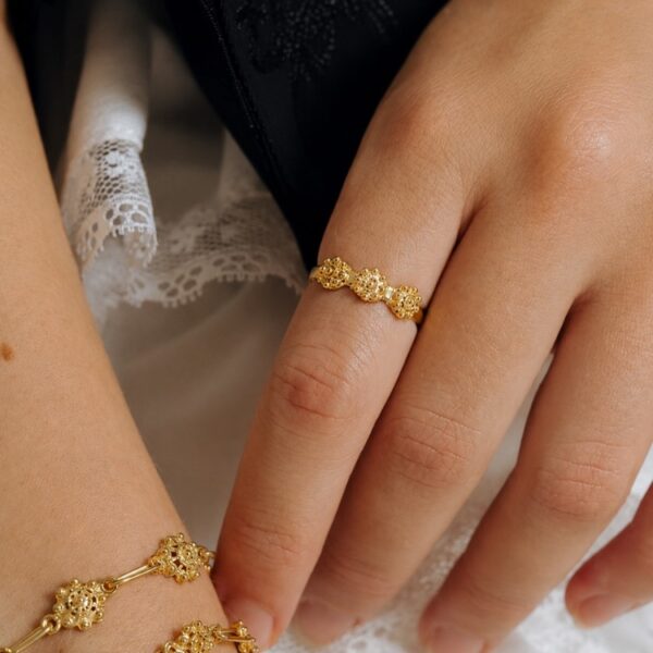 Anillo charro oro 3 botones charros clásico oro de ley 18 k filigrana charra en oro clásica