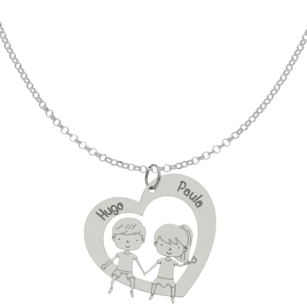 GARGANTILLA CORAZÓN + NIÑOS PERSONALIZABLE PLATA COLGANTE MAMÁ NOMBRE DE NIÑOS FIGURA NIÑO NIÑA REGALO DÍA DE LA MADRE SAN VALENTÍN