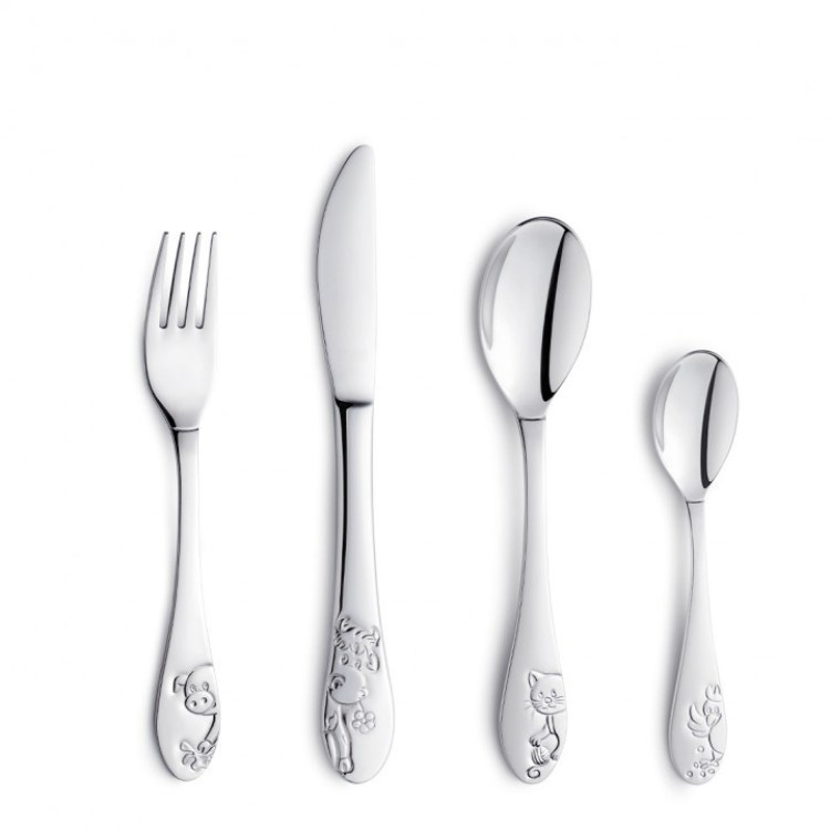 Set 4 cubiertos infantil animales granja acero inoxidable - Imagen 2