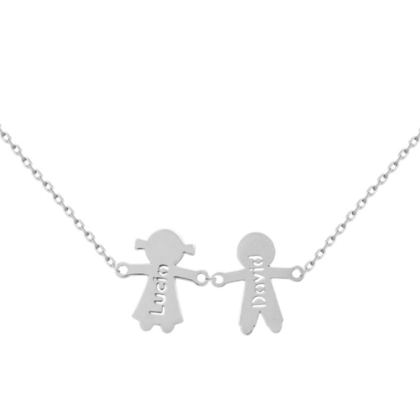 Gargantilla niña + niño con nombre en oro