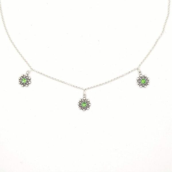 Gargantilla charra con tres botones en plata y cristales color