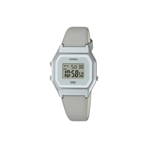 Reloj Casio Vintage LA680WEL-8EF rectangular gris con correa textil | icono retro femenino