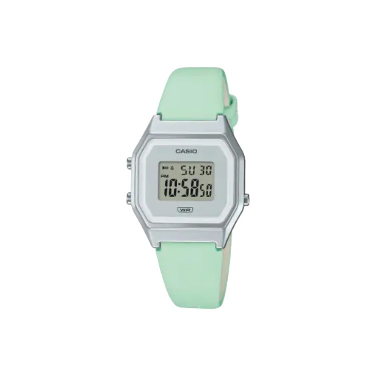 Reloj Casio Vintage LA680WEL-3EF rectangular verde con correa textil | icono retro femenino