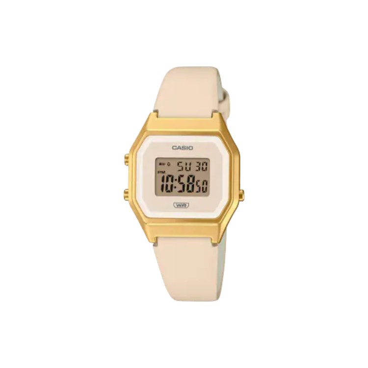 Reloj Casio Vintage LA680WEGL-4 rectangular dorado y cuero rosa | icono retro femenino
