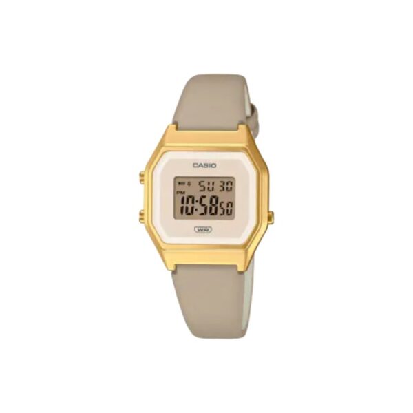 Reloj Casio Vintage LA680WEGL-5 rectangular dorado y cuero marrón | icono retro elegante