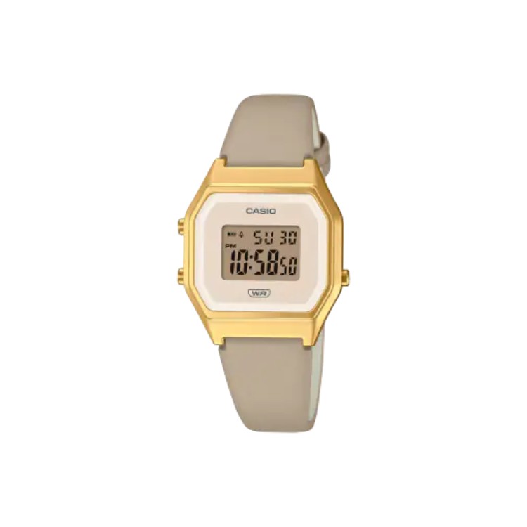 Reloj Casio Vintage LA680WEGL-5 rectangular dorado y cuero marrón | icono retro elegante