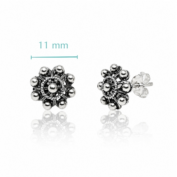 Pendientes botón charro clásicos plata 11 mm
