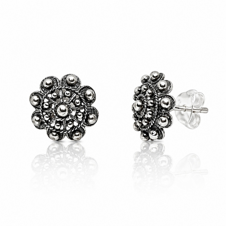 Pendientes botón charro clásicos plata 13 mm