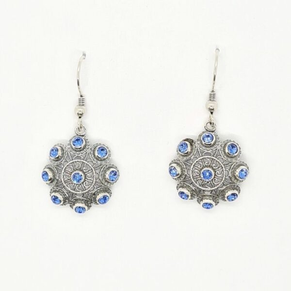 Pendientes botón charro plata gancho cristales color