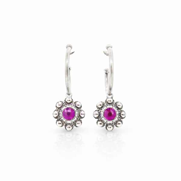 Pendientes-boton-charro-cristales-color-y-aro-medio-S1640-Fucsia