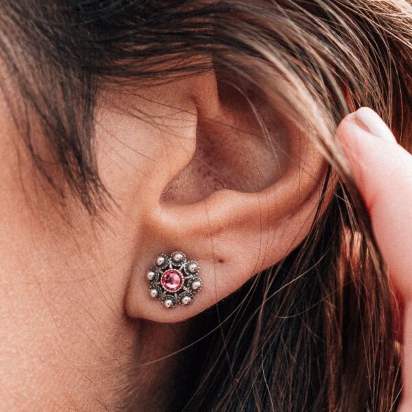 Pendientes botón charro plata cristal color S1073B