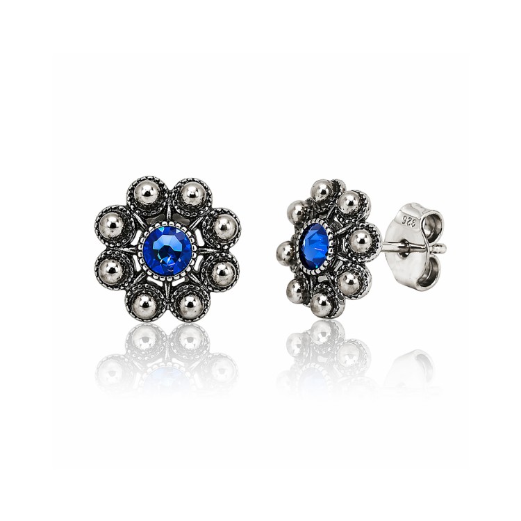 Pendientes botón charro plata cristal color S1073B Azul