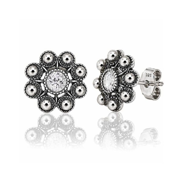 Pendientes botón charro plata cristal color S1073B Blanco
