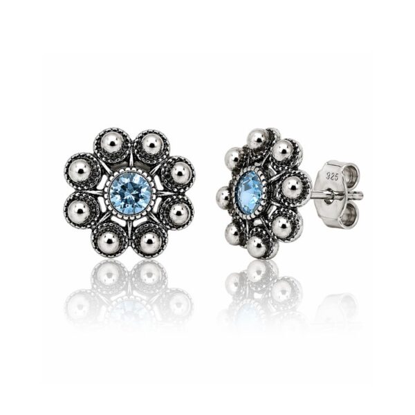Pendientes botón charro plata cristal color S1073B Celeste