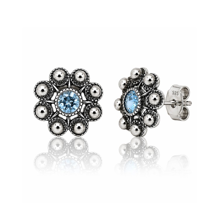 Pendientes botón charro plata cristal color S1073B Celeste