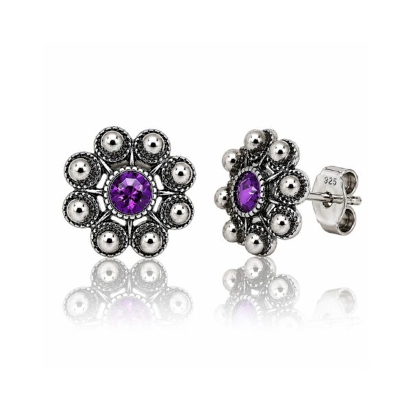 Pendientes botón charro plata cristal color S1073B Morado