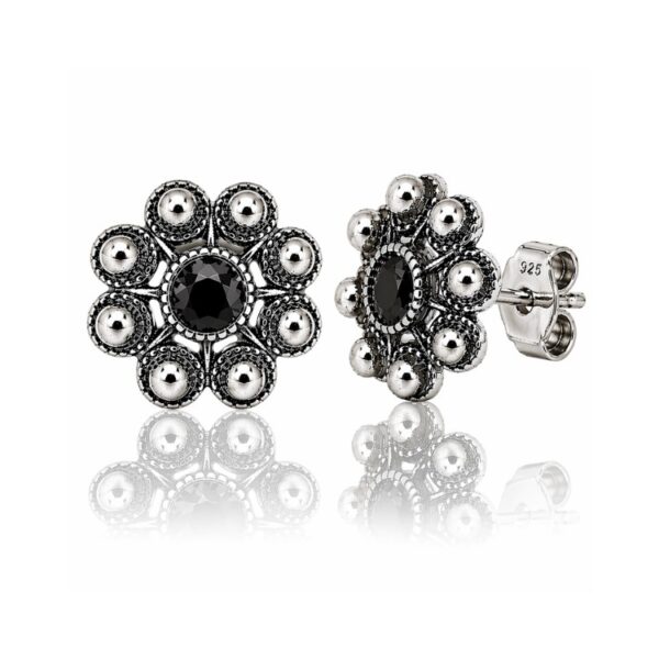 Pendientes botón charro plata cristal color S1073B Negro
