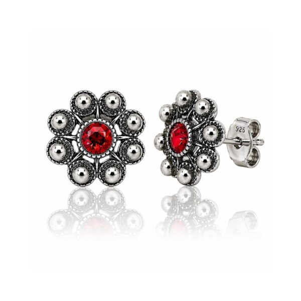 Pendientes botón charro plata cristal color S1073B Rojo