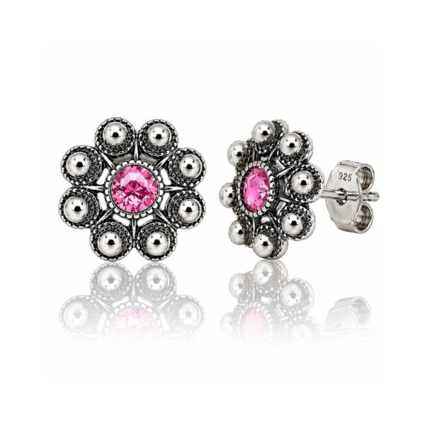 Pendientes botón charro plata cristal color S1073B Rosa