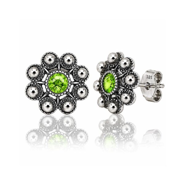 Pendientes botón charro plata cristal color S1073B Verde Manzana