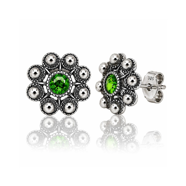 Pendientes botón charro plata cristal color S1073B Verde