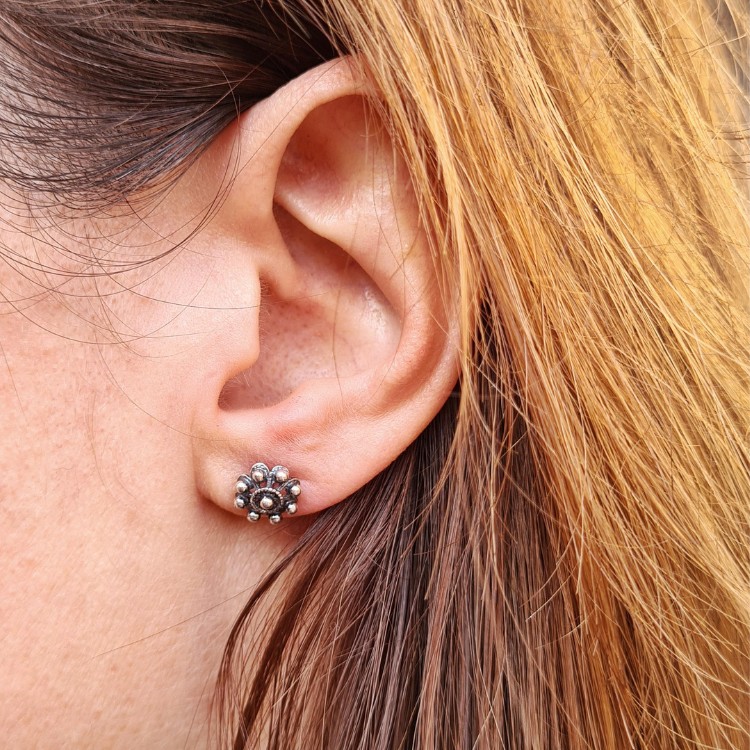 Pendientes botón charro clásicos plata 7 mm - Imagen 2