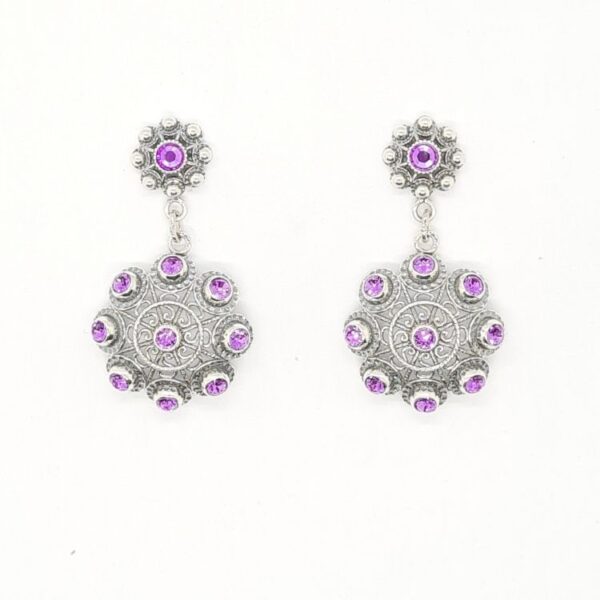 Pendientes charros dos botones plata cristales color