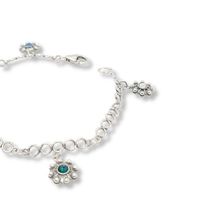 Pulsera 4 botones charros colgantes con cristal de colores