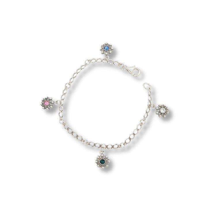 Pulsera 4 botones charros colgantes con cristal de colores - Imagen 3