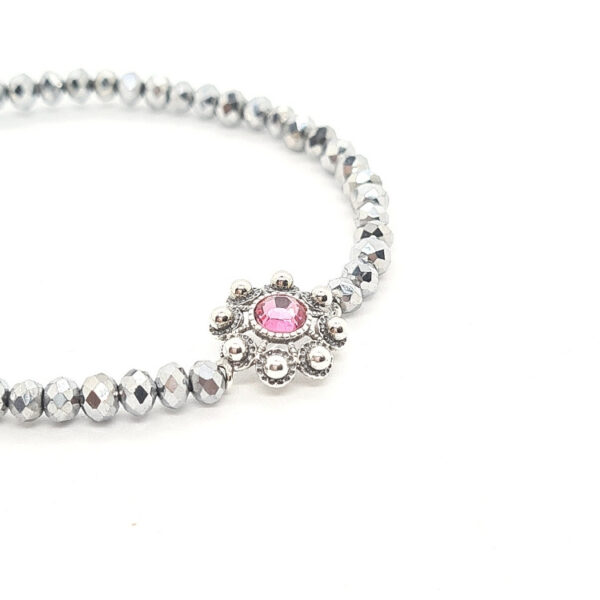 Pulsera botón charro en plata y cristal de color cuentas