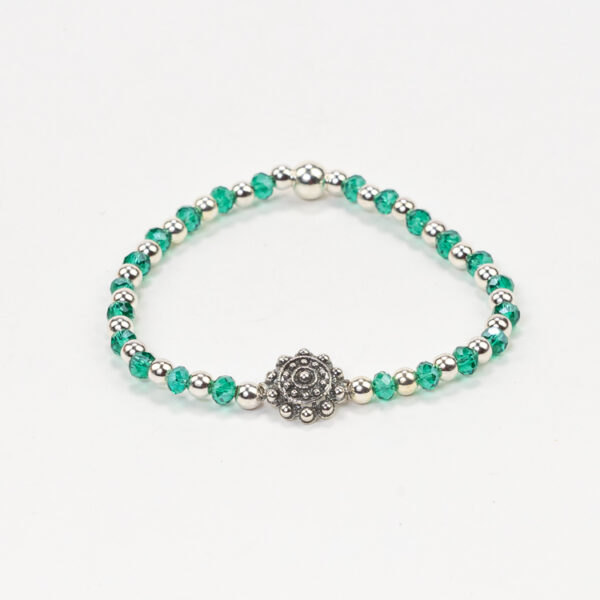 Pulsera botón charro con cristales y bolas de plata