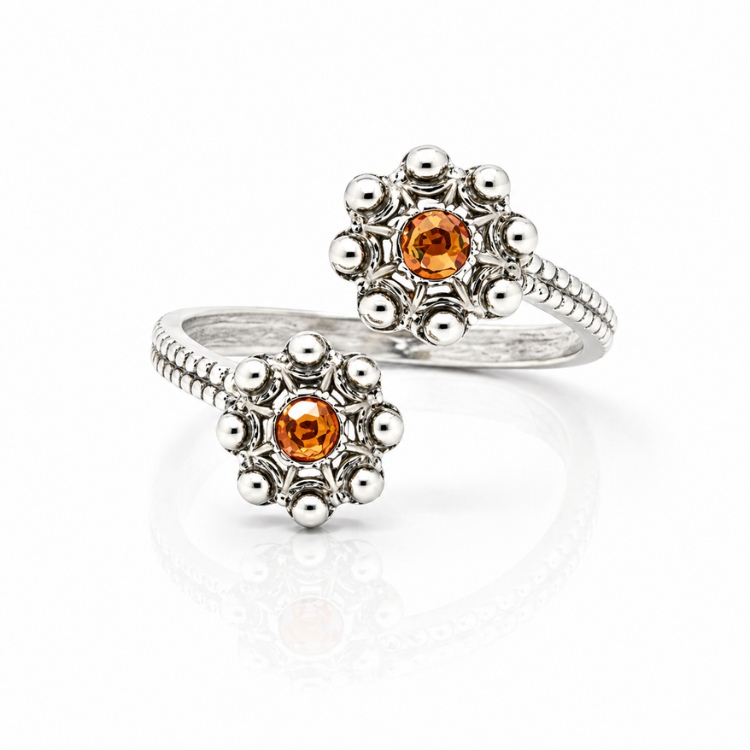 Anillo dos botones charros crsital color sortija charra plata S1567 abierto Ambar Naranja