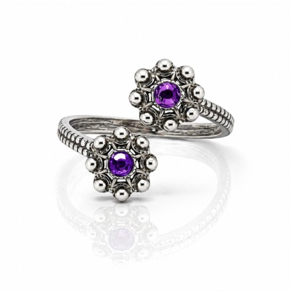 Anillo dos botones charros crsital color sortija charra plata S1567 abierto Morado