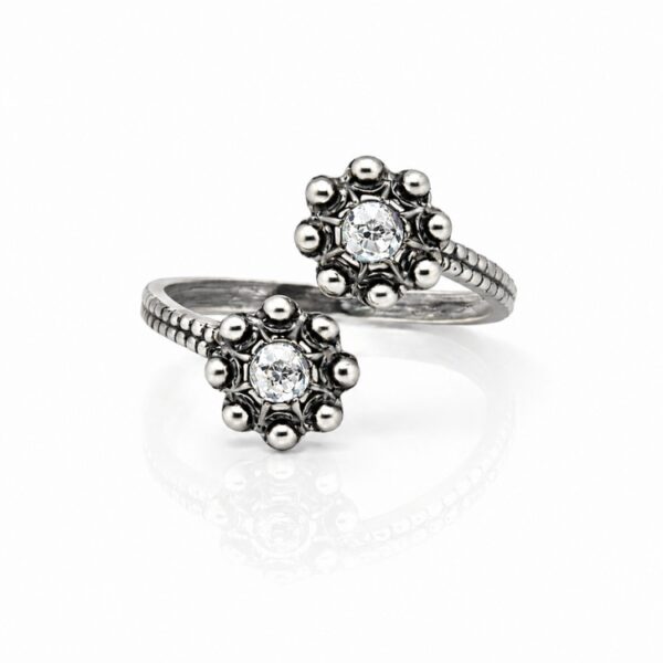 Anillo dos botones charros crsital color sortija charra plata S1567 abierto Blanco