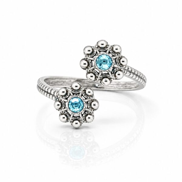 Anillo dos botones charros crsital color sortija charra plata S1567 abierto Celeste