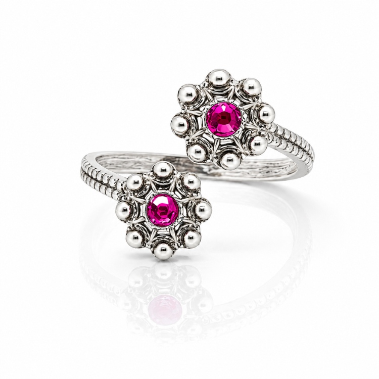 Anillo dos botones charros crsital color sortija charra plata S1567 abierto Rosa