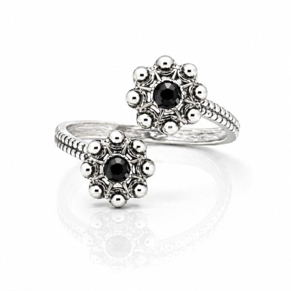 Anillo dos botones charros crsital color sortija charra plata S1567 abierto Negro