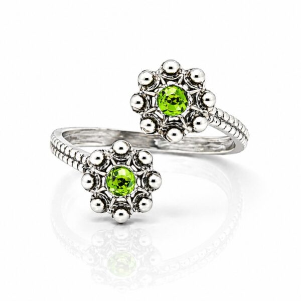Anillo dos botones charros crsital color sortija charra plata S1567 abierto Verde Manzana