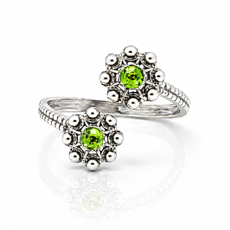 Anillo dos botones charros crsital color sortija charra plata S1567 abierto Verde Manzana