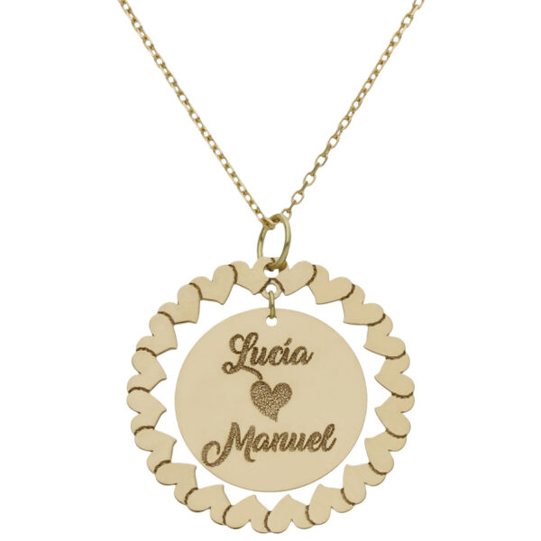 Gargantilla circulo de corazones con placa central personalizable