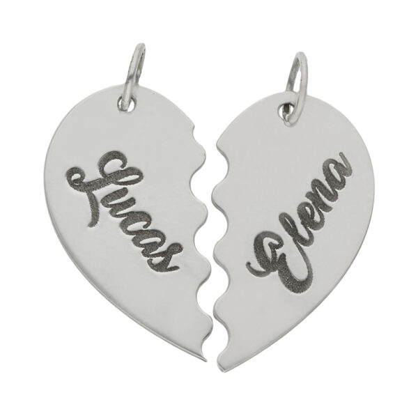 Colgante corazón partido personalizable en plata enamorados amor
